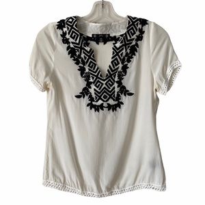 Anthropologie Women's Silk Embroidered White Top Small